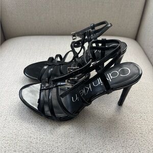 Calvin Klein’s Black Strappy Women’s Low Heels - Patent Finish